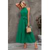 imagePRETTYGARDEN Womens Summer Floral Maxi Sun Dress Sleeveless Halter Neck Flowy Ruffle Hem Long Boho Dresses with BeltSolid Green