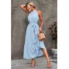 imagePRETTYGARDEN Womens Summer Floral Maxi Sun Dress Sleeveless Halter Neck Flowy Ruffle Hem Long Boho Dresses with BeltSolid Light Blue