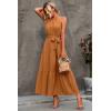 imagePRETTYGARDEN Womens Summer Floral Maxi Sun Dress Sleeveless Halter Neck Flowy Ruffle Hem Long Boho Dresses with BeltSolid Light Brown