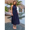 imagePRETTYGARDEN Womens Summer Floral Maxi Sun Dress Sleeveless Halter Neck Flowy Ruffle Hem Long Boho Dresses with BeltSolid Navy