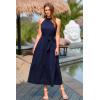 imagePRETTYGARDEN Womens Summer Floral Maxi Sun Dress Sleeveless Halter Neck Flowy Ruffle Hem Long Boho Dresses with BeltSolid Navy
