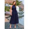imagePRETTYGARDEN Womens Summer Floral Maxi Sun Dress Sleeveless Halter Neck Flowy Ruffle Hem Long Boho Dresses with BeltSolid Navy