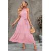 imagePRETTYGARDEN Womens Summer Floral Maxi Sun Dress Sleeveless Halter Neck Flowy Ruffle Hem Long Boho Dresses with BeltSolid Pink