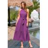 imagePRETTYGARDEN Womens Summer Floral Maxi Sun Dress Sleeveless Halter Neck Flowy Ruffle Hem Long Boho Dresses with BeltSolid Purple