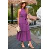 imagePRETTYGARDEN Womens Summer Floral Maxi Sun Dress Sleeveless Halter Neck Flowy Ruffle Hem Long Boho Dresses with BeltSolid Purple
