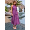 imagePRETTYGARDEN Womens Summer Floral Maxi Sun Dress Sleeveless Halter Neck Flowy Ruffle Hem Long Boho Dresses with BeltSolid Purple