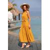 imagePRETTYGARDEN Womens Summer Floral Maxi Sun Dress Sleeveless Halter Neck Flowy Ruffle Hem Long Boho Dresses with BeltSolid Turmeric