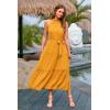 imagePRETTYGARDEN Womens Summer Floral Maxi Sun Dress Sleeveless Halter Neck Flowy Ruffle Hem Long Boho Dresses with BeltSolid Turmeric