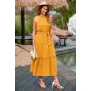 imagePRETTYGARDEN Womens Summer Floral Maxi Sun Dress Sleeveless Halter Neck Flowy Ruffle Hem Long Boho Dresses with BeltSolid Turmeric