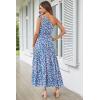 imagePRETTYGARDEN Womens Summer Floral One Shoulder Maxi Dress Knot Ruffle Boho Beach Vacation Wedding Guest Long DressesBlue Floral
