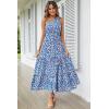 imagePRETTYGARDEN Womens Summer Floral One Shoulder Maxi Dress Knot Ruffle Boho Beach Vacation Wedding Guest Long DressesBlue Floral