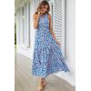 imagePRETTYGARDEN Womens Summer Floral One Shoulder Maxi Dress Knot Ruffle Boho Beach Vacation Wedding Guest Long DressesBlue Floral