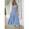 imagePRETTYGARDEN Womens Summer Floral One Shoulder Maxi Dress Knot Ruffle Boho Beach Vacation Wedding Guest Long DressesBlue Floral