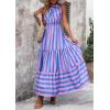 imagePRETTYGARDEN Womens Summer Floral One Shoulder Maxi Dress Knot Ruffle Boho Beach Vacation Wedding Guest Long DressesBlue Pink Stripe