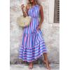 imagePRETTYGARDEN Womens Summer Floral One Shoulder Maxi Dress Knot Ruffle Boho Beach Vacation Wedding Guest Long DressesBlue Pink Stripe
