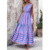 imagePRETTYGARDEN Womens Summer Floral One Shoulder Maxi Dress Knot Ruffle Boho Beach Vacation Wedding Guest Long DressesBlue Pink Stripe