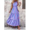 imagePRETTYGARDEN Womens Summer Floral One Shoulder Maxi Dress Knot Ruffle Boho Beach Vacation Wedding Guest Long DressesBlue Pink Stripe