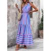 imagePRETTYGARDEN Womens Summer Floral One Shoulder Maxi Dress Knot Ruffle Boho Beach Vacation Wedding Guest Long DressesBlue Pink Stripe