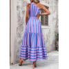 imagePRETTYGARDEN Womens Summer Floral One Shoulder Maxi Dress Knot Ruffle Boho Beach Vacation Wedding Guest Long DressesBlue Pink Stripe