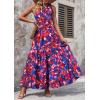 imagePRETTYGARDEN Womens Summer Floral One Shoulder Maxi Dress Knot Ruffle Boho Beach Vacation Wedding Guest Long DressesDark Blue Orange Floral