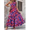 imagePRETTYGARDEN Womens Summer Floral One Shoulder Maxi Dress Knot Ruffle Boho Beach Vacation Wedding Guest Long DressesDark Blue Orange Floral