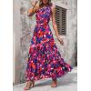 imagePRETTYGARDEN Womens Summer Floral One Shoulder Maxi Dress Knot Ruffle Boho Beach Vacation Wedding Guest Long DressesDark Blue Orange Floral