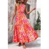 imagePRETTYGARDEN Womens Summer Floral One Shoulder Maxi Dress Knot Ruffle Boho Beach Vacation Wedding Guest Long DressesOrange Rose Red Big Floral