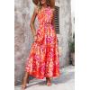 imagePRETTYGARDEN Womens Summer Floral One Shoulder Maxi Dress Knot Ruffle Boho Beach Vacation Wedding Guest Long DressesOrange Rose Red Big Floral