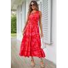 imagePRETTYGARDEN Womens Summer Floral One Shoulder Maxi Dress Knot Ruffle Boho Beach Vacation Wedding Guest Long DressesRed Floral