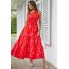 imagePRETTYGARDEN Womens Summer Floral One Shoulder Maxi Dress Knot Ruffle Boho Beach Vacation Wedding Guest Long DressesRed Floral