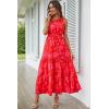 imagePRETTYGARDEN Womens Summer Floral One Shoulder Maxi Dress Knot Ruffle Boho Beach Vacation Wedding Guest Long DressesRed Floral