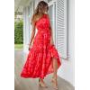 imagePRETTYGARDEN Womens Summer Floral One Shoulder Maxi Dress Knot Ruffle Boho Beach Vacation Wedding Guest Long DressesRed Floral