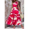 imagePRETTYGARDEN Womens Summer Floral One Shoulder Maxi Dress Knot Ruffle Boho Beach Vacation Wedding Guest Long DressesRed White Block