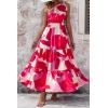 imagePRETTYGARDEN Womens Summer Floral One Shoulder Maxi Dress Knot Ruffle Boho Beach Vacation Wedding Guest Long DressesRed White Block