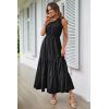 imagePRETTYGARDEN Womens Summer Floral One Shoulder Maxi Dress Knot Ruffle Boho Beach Vacation Wedding Guest Long DressesSolid Black