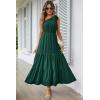 imagePRETTYGARDEN Womens Summer Floral One Shoulder Maxi Dress Knot Ruffle Boho Beach Vacation Wedding Guest Long DressesSolid Dark Green