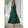 imagePRETTYGARDEN Womens Summer Floral One Shoulder Maxi Dress Knot Ruffle Boho Beach Vacation Wedding Guest Long DressesSolid Dark Green