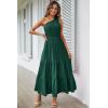 imagePRETTYGARDEN Womens Summer Floral One Shoulder Maxi Dress Knot Ruffle Boho Beach Vacation Wedding Guest Long DressesSolid Dark Green