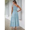 imagePRETTYGARDEN Womens Summer Floral One Shoulder Maxi Dress Knot Ruffle Boho Beach Vacation Wedding Guest Long DressesSolid Light Blue