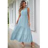 imagePRETTYGARDEN Womens Summer Floral One Shoulder Maxi Dress Knot Ruffle Boho Beach Vacation Wedding Guest Long DressesSolid Light Blue