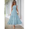imagePRETTYGARDEN Womens Summer Floral One Shoulder Maxi Dress Knot Ruffle Boho Beach Vacation Wedding Guest Long DressesSolid Light Blue