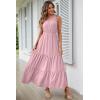 imagePRETTYGARDEN Womens Summer Floral One Shoulder Maxi Dress Knot Ruffle Boho Beach Vacation Wedding Guest Long DressesSolid Pink