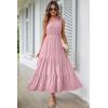 imagePRETTYGARDEN Womens Summer Floral One Shoulder Maxi Dress Knot Ruffle Boho Beach Vacation Wedding Guest Long DressesSolid Pink
