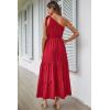 imagePRETTYGARDEN Womens Summer Floral One Shoulder Maxi Dress Knot Ruffle Boho Beach Vacation Wedding Guest Long DressesSolid Red