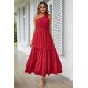 imagePRETTYGARDEN Womens Summer Floral One Shoulder Maxi Dress Knot Ruffle Boho Beach Vacation Wedding Guest Long DressesSolid Red