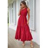 imagePRETTYGARDEN Womens Summer Floral One Shoulder Maxi Dress Knot Ruffle Boho Beach Vacation Wedding Guest Long DressesSolid Red