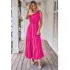 imagePRETTYGARDEN Womens Summer Floral One Shoulder Maxi Dress Knot Ruffle Boho Beach Vacation Wedding Guest Long DressesSolid Rose Red