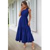 imagePRETTYGARDEN Womens Summer Floral One Shoulder Maxi Dress Knot Ruffle Boho Beach Vacation Wedding Guest Long DressesSolid Royal Blue