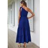 imagePRETTYGARDEN Womens Summer Floral One Shoulder Maxi Dress Knot Ruffle Boho Beach Vacation Wedding Guest Long DressesSolid Royal Blue