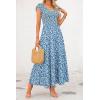 imagePRETTYGARDEN Womens Summer Flowy Maxi Dress Casual Cap Sleeve V Neck Smocked Beach SundressPrint Blue